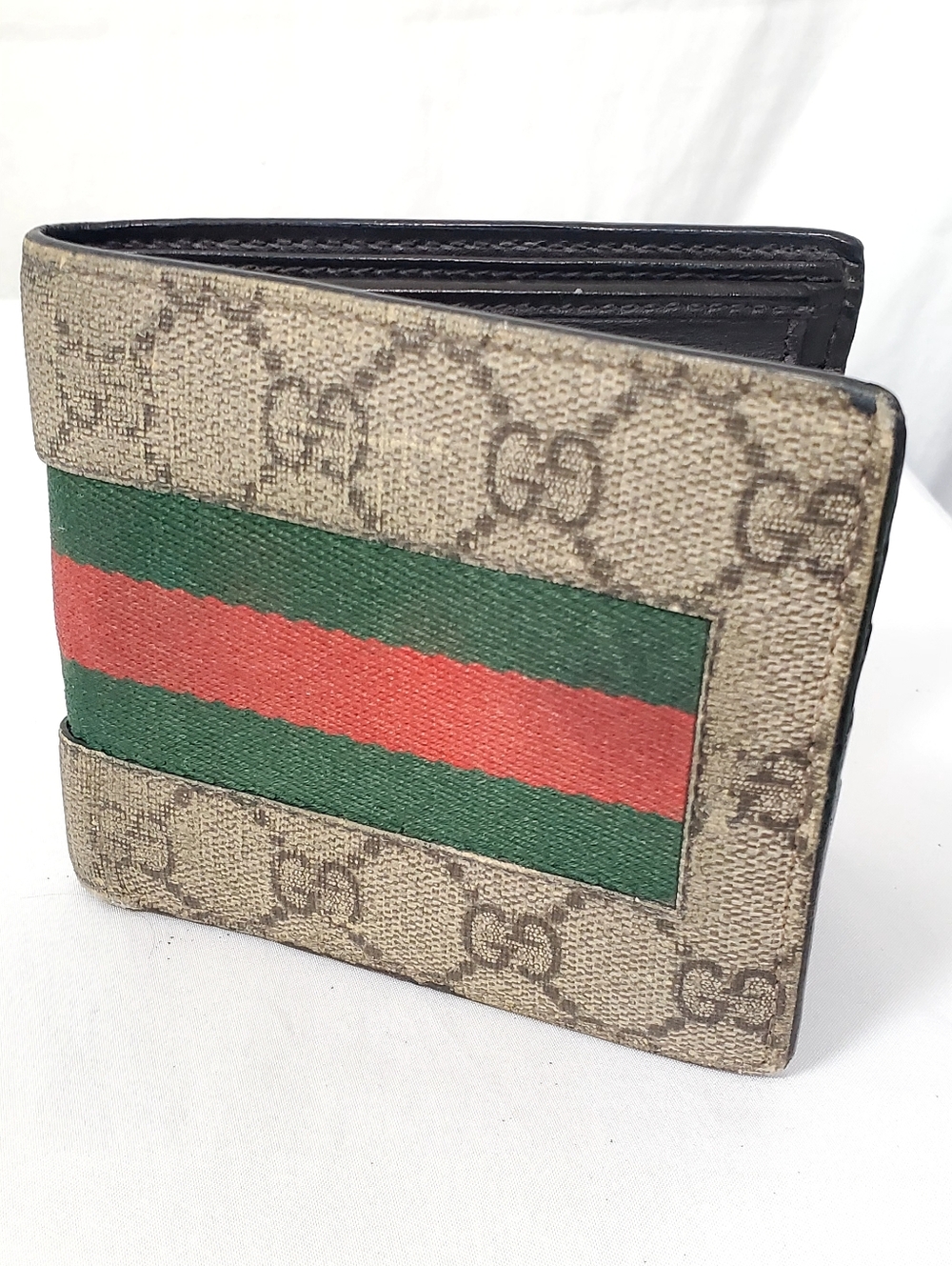 Gucci Monogram Bifold Wallet with Signature Web Stripe Sherryline